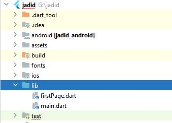 افزوده شدن فایل دارت جدید به پوشه lib از ساختار پروژه در ساخت اپلیکیشن موبایل با فلاتر