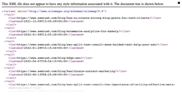 نمونه سایت مپ xml یک وبلاگ