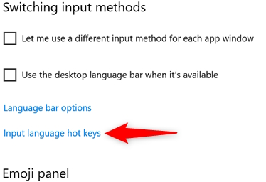 گزینه مربوط به انتخاب میانبر جدید برای تغییر زبان در ویندوز 10