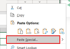 paste special در اکسل 