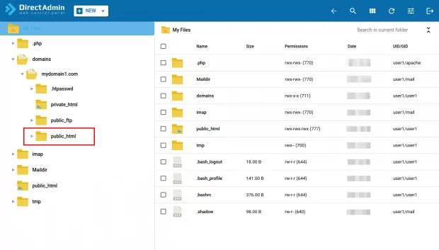 انتخاب پوشه public_admin در دایرکت ادمین