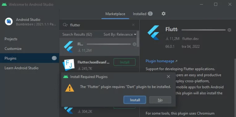 نصب پلاگین برای زبان دارت در اندروید استودیو