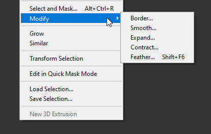 گزینه modify در منوی select در فتوشاپ
