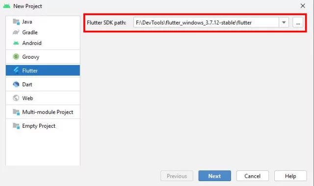 انتخاب مسیر نصب فلاتر SDK
