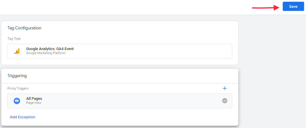 ذخیره تنظیمات در داشبورد گوگل تگ منیجر