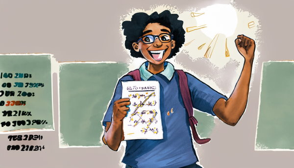 دانش آموزی خوشحال با کارنامه در دست (تصویر تزئینی مطلب دامنه تابع کسری)