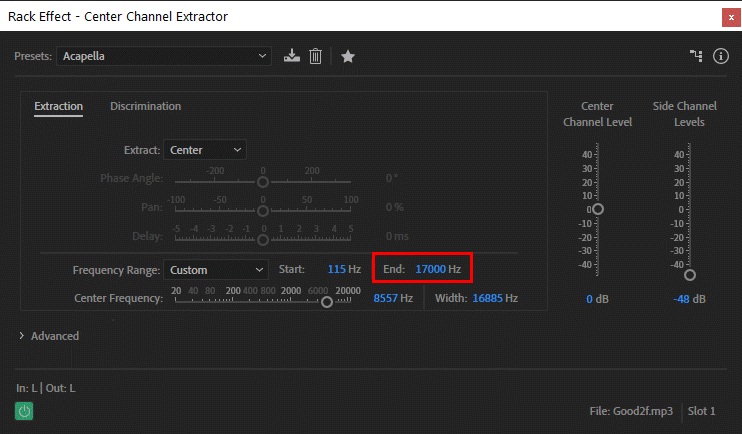 تنظیم انتهای فرکانس صدا در ادوب ادیشن برای جدا کردن صدای خواننده