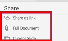 گزینه های اشتراک گذاری پاورپوینت در گوشی 