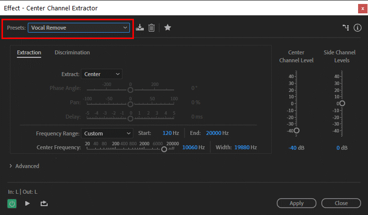 تنظیم پریست Vocal Remover