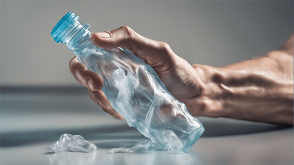 فشردن بطری پلاستکی پر شده از هوا
