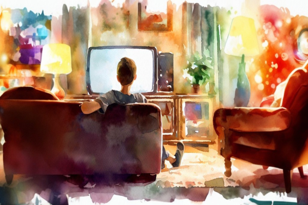 یک مرد در حال تماشای تلویزیون
