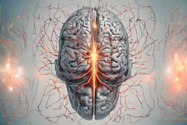 مغز انسان که شبیه چهره از بالا تصویر شده است و نورون ها به صورت نورانی در اطراف آن قرار دارند.