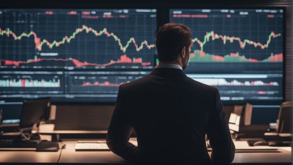 مردی در حال تماشای نمودارهای مالی