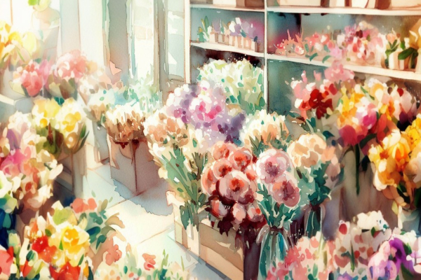 گل های مختلف در گل فروشی