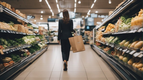زنی در حال خرید مواد غذایی سالم از سوپرمارکت