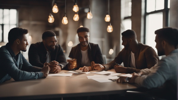 ۵ مرد نشسته به دور میز کاری - اهداف کاری