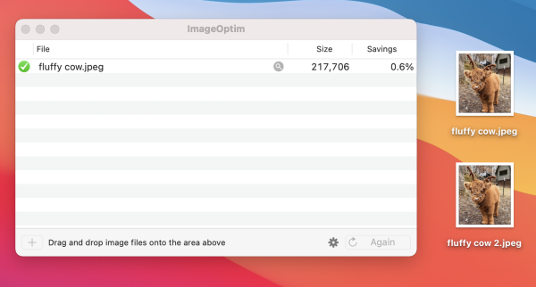 اسکرین شات محیط ابزار imageoptim برای فشرده کردن تصاویر در کامپیوترهای مک