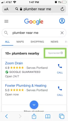 نمونه نتایج پولی خدمات محلی در serp