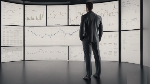 مردی در حال تماشای نمودارهای مالی و استراتژی‌های معاملاتی