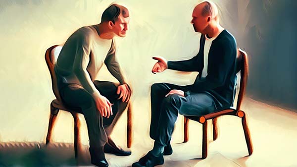 دو مرد در حال گفتگو - گوش دادن فعال در همدردی