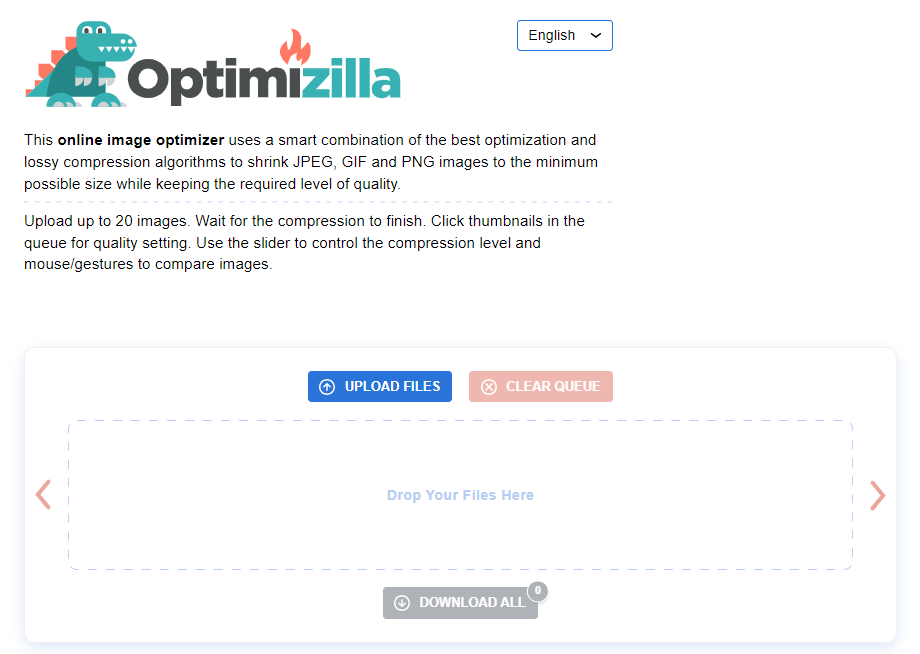 اسکرین شات ابزار Optimizilla برای فشرده کردن تصاویر