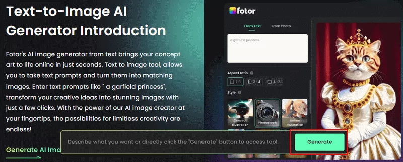 سایت هوش مصنوعی تبدیل متن به عکس fotor