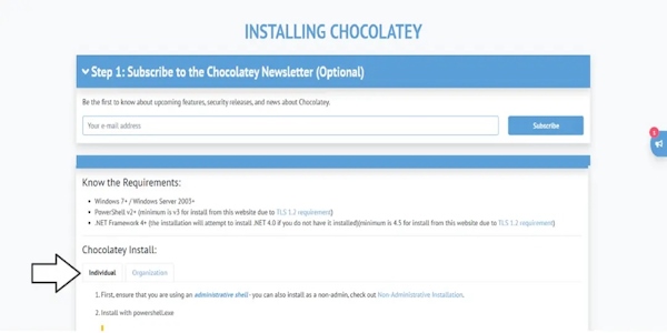 دانلود Chocolatey از سایت اصلی آن - آموزش نصب Node JS در ویندوز