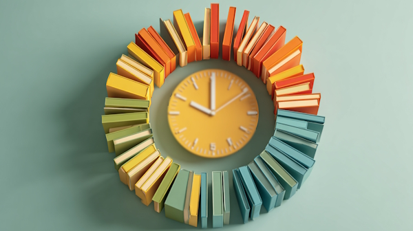 کتاب ها به صورت دایره ای در اطراف ساعت
