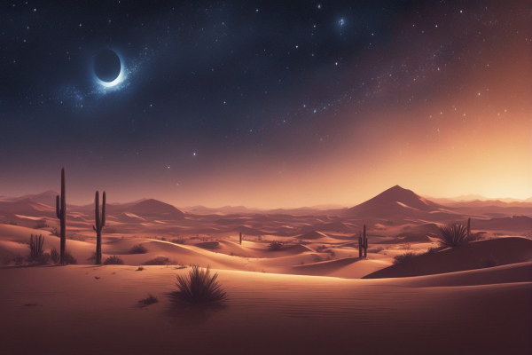 آسمان شب پر ستاره در صحرا