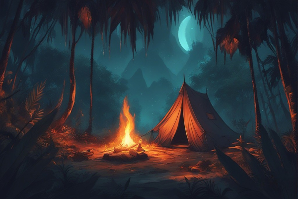 کمپ با چادر در جنگل
