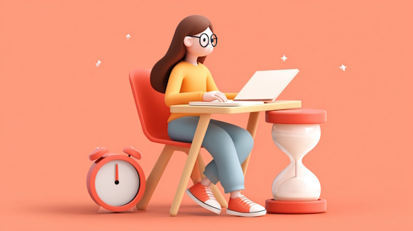 دانش آموزش در حال مطالعه با ساعت شنی و ساعت در اطراف میز