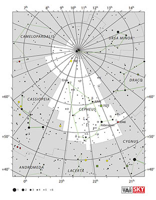 صورت فلکی قیفاووس روی نقشه ستاره ها