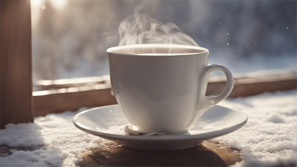 لیوان چای داغ در هوای سرد زمستانی - صفر مطلق