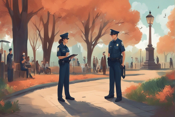یک پلیس زن و یک پلیس مرد در پارک