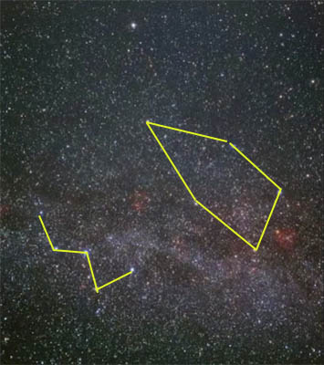 مشخص کردن مکان های دو صورت فلکی ذات الکرسی و قیفاووس در تصویر