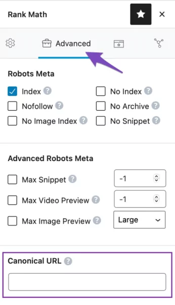 تب پیشرفته در افزونه rank math