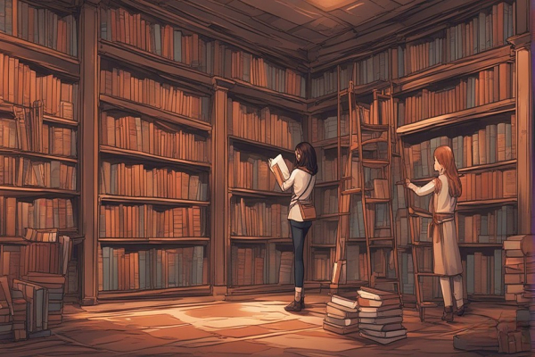 دو دختر دانشجو در کتابخانه
