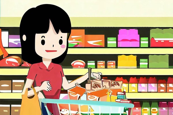 دختری در حال خرید در سوپرمارکت