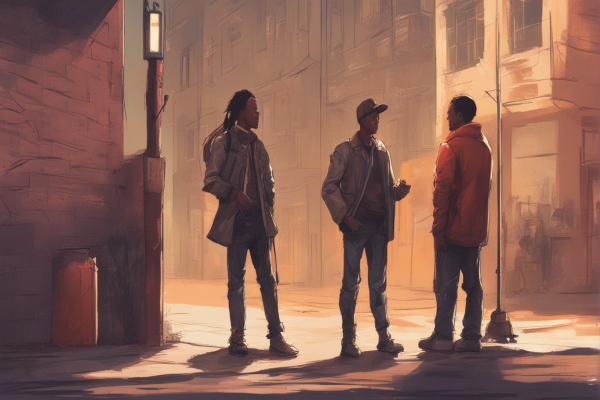 سه دوست در حال صحبت در خیابان