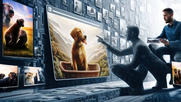 سگی داخل نمایشگر به صورت تصویر آبرنگ 
