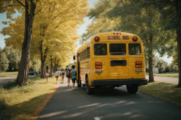 دانش‌آموزها و اتوبوس مدرسه