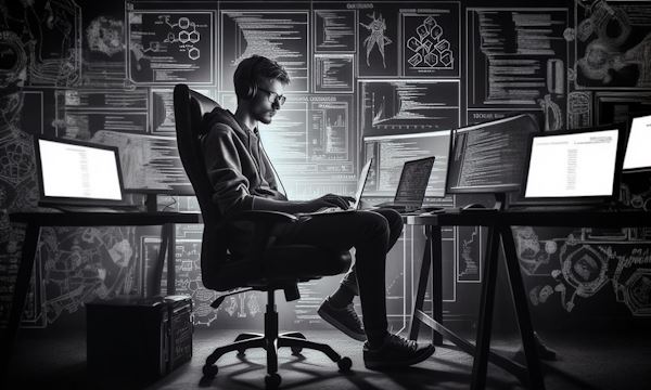 یک برنامه نویس کامپیوتر در حال برنامه نویسی ناهمزمان در جاوا اسکریپت