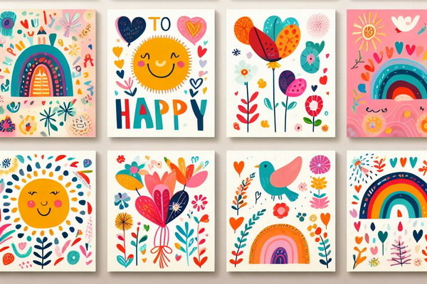 تعدادی کارت پستال برای نمایش خوشحالی و خوشبختی