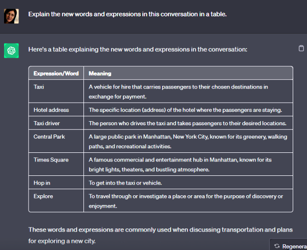توضضیح لغات مربوط به مکالمه‌ای در فرودگاه توسط چت جی‌پی‌تی