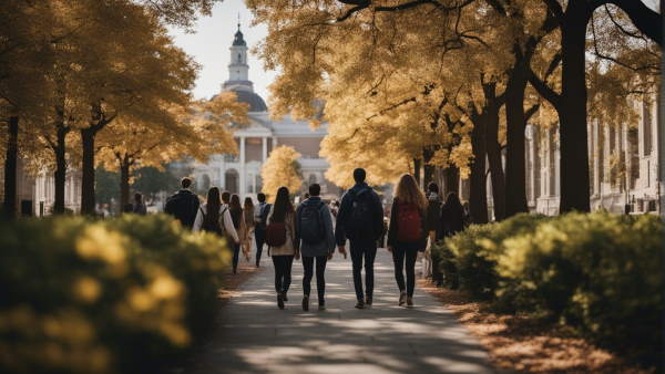 دانش‌آموزان در حال قدم زدن