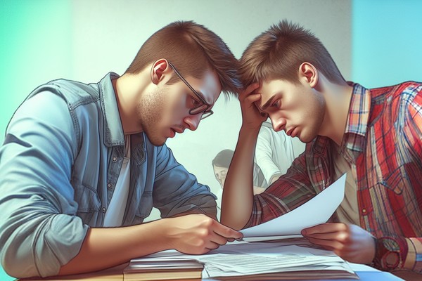 دو مرد مضطرب و ناراحت در حال مطالعه