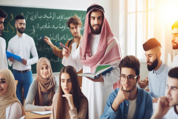 استاد عربی و دانشجوها در کلاس درس