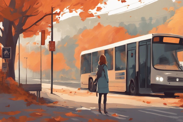 تصویر دختری که در ایستگاه اتوبوس منتظر ایستاده است