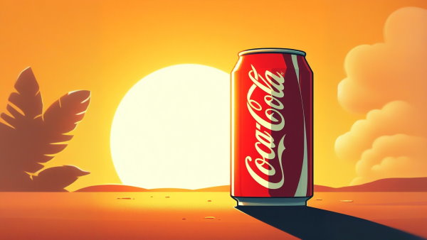 یک قوطی نوشابه کوکاکولا زیر نور آفتاب
