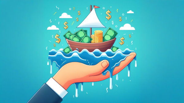 یک قایق پر از پول و سکه شناور بر روی یک دست پر از آب - شاخص بورس چیست